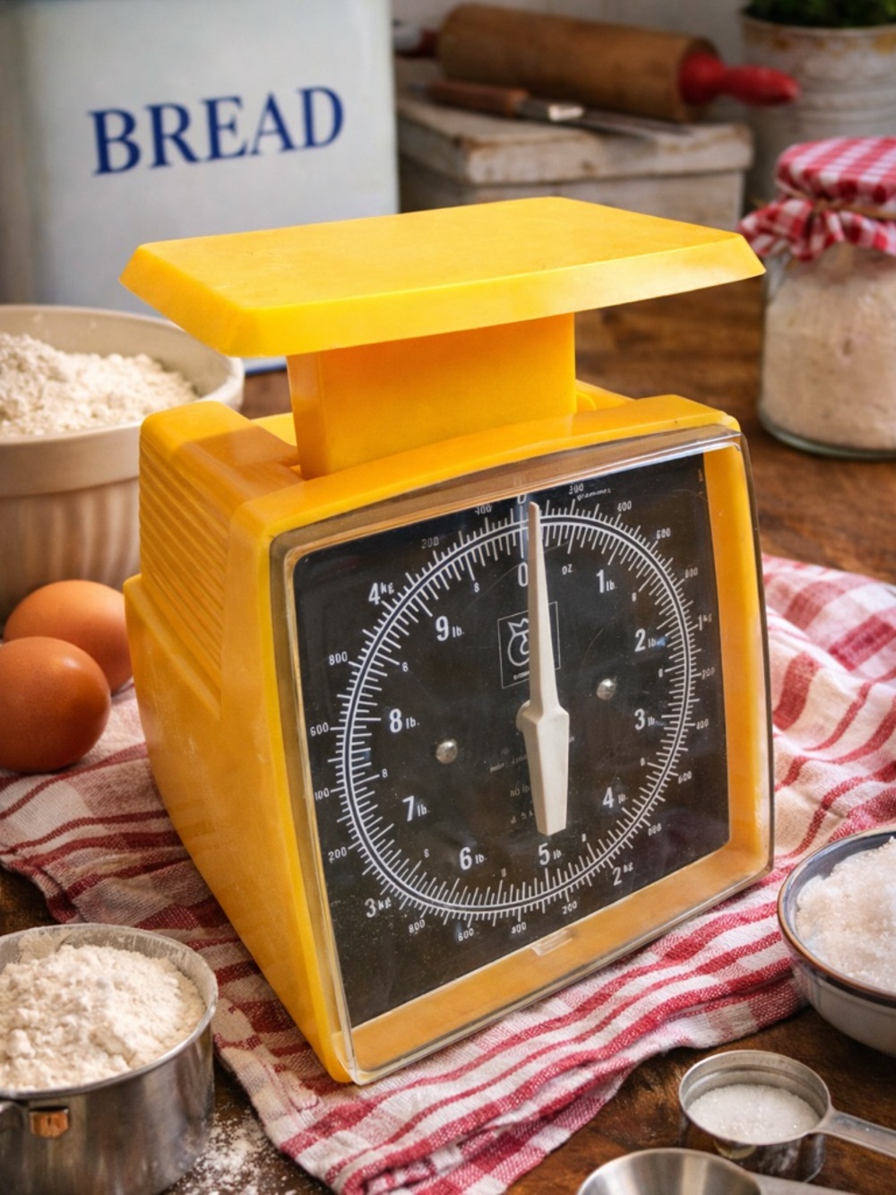 Vintage Kitchen King Yellow Analog Scale Retro Farmhouse Baking Decor